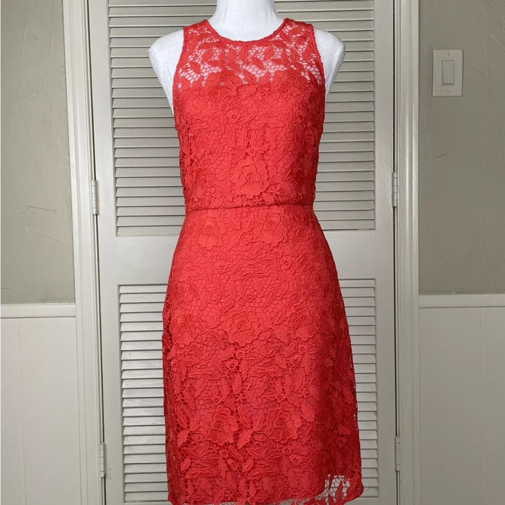 J Crew Collection Style A8182 Lace Sheath Poppy Dress Orange/red size 0 NWT